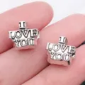 Silver alloy large hole charm beads with sweet text for DIY bracelet jewelry accessories. - Antique Silver I LOVE YOU Large Hole Bead (8799)