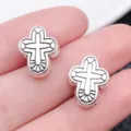 Silver cross metal spacer beads for DIY jewelry making charm bracelets and necklaces. - Antique Silver Cross Large Hole Bead (8800)
