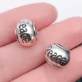 Silver metal charm beads with engraved peace word diy bracelet jewelry making accessories - Antique Silver Peace Letter Large Hole Bead (8803)