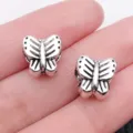 Silver butterfly metal charm bead for DIY charm bracelet jewelry making and crafting parts - Antique Silver Butterfly Large Hole Bead (8806)