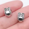 Silver owl alloy beads for DIY charm bracelets, vintage metal jewelry making accessories. - Antique Silver Owl Large Hole Bead (8809)