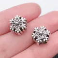 Silver tone metal snowflake charm beads set for DIY bracelet and necklace making accessories. - Antique Silver Christmas Snowflake Large Hole Bead (8817)