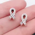 Silver ribbon charm bead DIY bracelet accessories, metal awareness jewelry components - Antique Silver Bowknot Large Hole Bead (8821)