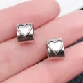 Silver-plated alloy heart charm bead with large hole for DIY bracelet jewelry accessory - Antique Silver Cylindrical Heart Large Hole Bead (8885)