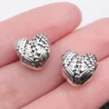 Silver heart wing spacer beads for DIY charm bracelets and jewelry making accessories. - Antique Silver Heart with Wings Large Hole Bead (8889)
