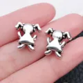 Silver alloy twin tails girl charm bead for DIY bracelet jewelry making accessories piece - Antique Silver Little Girl Large Hole Bead (8890)