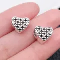 Silver heart charm beads clover pattern DIY bracelet jewelry accessories wholesale. - Antique Silver Peach Heart Large Hole Bead (8891)