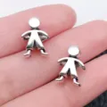 Silver alloy little human figure charm beads for DIY bracelet jewelry accessories making. - Antique Silver Little Boy Large Hole Bead (8892)