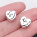 Silver heart large hole bead charm DIY bracelet jewelry accessory lovely gift design. - Antique Silver Be My Valentine Heart Large Hole Bead (8894)