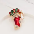 Exquisite Christmas stocking brooch with sparkling rhinestones and colorful enamel, ideal holiday accessory. - Christmas Sock Style (XZ357-21)