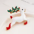 Christmas reindeer brooch with enamel white body green antlers and red rhinestones for women. - Christmas Elk Style (XZ357-24)
