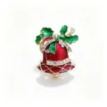 Close up view of exquisite Christmas bell brooch with vibrant red green enamel and crystal rhinestones. - Christmas Bell Style (XZ357-25)