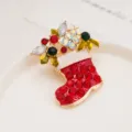 Exquisite Christmas stocking rhinestone brooch pin, vibrant holiday jewelry accessory for women. - Colorful Christmas Sock Style (XZ357-33)