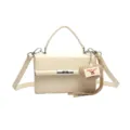 Beige PU leather top handle shoulder bag with a cute woven heart charm and metal lock. - Rice White (Without Pendant)