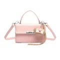 Pink PU leather top handle crossbody bag for women with cute knit heart pendant and lock. - Pink Without Pendant