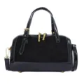 Black patent leather suede handbag, classic top handle shoulder bag with gold hardware. - Without Pendant / Black without Pendant