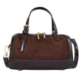 Brown suede and patent leather Boston handbag women shoulder crossbody bag variant option - Without Pendant / Brown No Pendant