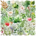 Set di adesivi botanici impermeabili con varie foglie ad acquerello, felci e fiori. - Tema di Piante di Felce / 50 Pezzi/Confezione