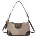 Retro suède oksel schoudertas voor dames, stijlvolle modieuze casual tote tas variante. - Zonder hanger / Olifantsgrijs