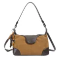 Retro brown suede shoulder bag for women, chic commuter tote with wood bead charm pendant. - Brown