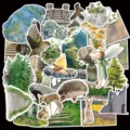 Set di adesivi decorativi con paesaggio naturale vintage adesivo in PVC impermeabile per valigia - Collage di Paesaggio e Personaggio