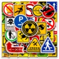 Adesivi graffiti con segnali di avvertimento in vinile impermeabile per skateboard. - 50 Pezzi/Confezione