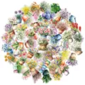Adesivi PET impermeabili con piante in vaso ad acquerello per fai da te tazza quaderno decoro - 50 Pezzi/Confezione