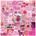 50pz Adesivi Rosa Estetici Graffiti Carini Impermeabili per Bottiglia di Acqua Laptop - 50 Pezzi/Confezione / Rosa