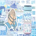Set di adesivi impermeabili con citazioni bibliche cristiane blu per diario e borraccia. - 50 Pezzi/Confezione / Blu