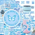 Bottiglia d'acqua intelligente con adesivi di citazioni motivazionali blu e farfalla. - 50 Pezzi/Confezione / Blu