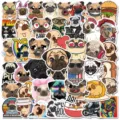 50pz simpatici adesivi per cani carlino cartone animato impermeabili vinile per valigia casco - Predefinito