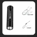 Mini torcia LED ricaricabile con cavo di ricarica USB e cordino per uso in esterni. - Lunga Portata Abbagliante + Set Torcia Ricaricabile