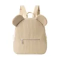Mochila con orejas de oso vista detallada tela de pana textura suave accesorio diario - Caqui + Pana