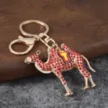 Creative rhinestone camel car keychain cute metal animal key ring pendant bag accessory. - Camel 2 Style / Red