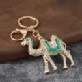 Metal rhinestone camel keychain cute crystal animal car key ring bag pendant accessory - Camel 1 Style / Green