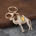 Close-up detail shot of the sparkling rhinestone camel keychain pendant and metal ring. - Camel 2 White Rhinestone Yellow / Yellow