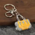 Yellow rhinestone handbag keychain metal bag pendant cute luxury style keyring accessory key chain - White K + Yellow
