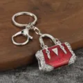 Crystal Rhinestone Red Handbag Keychain Metal Key Ring Bag Charm Car Pendant Gift Accessory - White K + Red