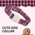 Vue rapprochée du collier pour chien à carreaux roses et noirs avec cœurs et boucle robuste. - S / Carreaux Noir Rose Cœur