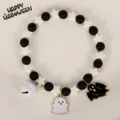 Halloween pet necklace with black beads, white star charms, and cute ghost pendants. - Cat Style (24cm) / Starry Night Ghost