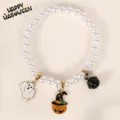 Halloween pet pearl necklace with spooky ghost pumpkin charms for cat and dog accessories. - Cat Style (24cm) / Pearl Pumpkin