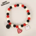 Halloween pet necklace with cute ghost and bell charms, black red white silicone beaded collar. - Cat Style (24cm) / Phantom Heart