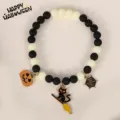 Halloween Perlen Katze Halsband mit Kuerbis und schwarze Katze Anhaenger Haustier - Schwarze Katze Besen