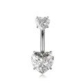 Titanium belly button ring with double heart zirconia stones, 4-prong navel piercing jewelry. - 1.6*10mm / Double Heart Style / White Rhinestone