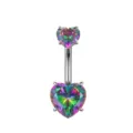 F136 Titanium Navel Ring Mystic Cubic Zirconia Heart Belly Button Piercing Jewelry - 1.6*10mm / Double Heart Style / Colorful Rhinestone