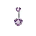 Titanium belly button ring with purple heart cubic zirconia, body piercing jewelry item. - 1.6*10mm / Double Heart Style / Purple Rhinestones