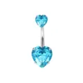 Titanium navel belly button ring with blue heart cubic zirconia piercing jewelry for women - 1.6*10mm / Double Heart Style / Sea Blue Rhinestone