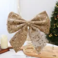 Champagne velvet sequin bow tree topper decoration for Christmas home party decor 30cm - Velvet Bow Style / Champagne Gold