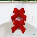 Pendentif nœud de Noël en velours rouge rembourré décoration pour sapin et ambiance de fête - 2 Pièces/Pack / Rouge