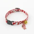 Japanese style red white cat collar with bell and cute carp pendant, safe buckle pet accessory - Red